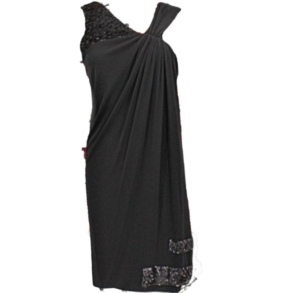 Yigal Azrouel Black One Shoulder Asymmetric Draped Cocktail Dress Petal Trim - Picture 13 of 13